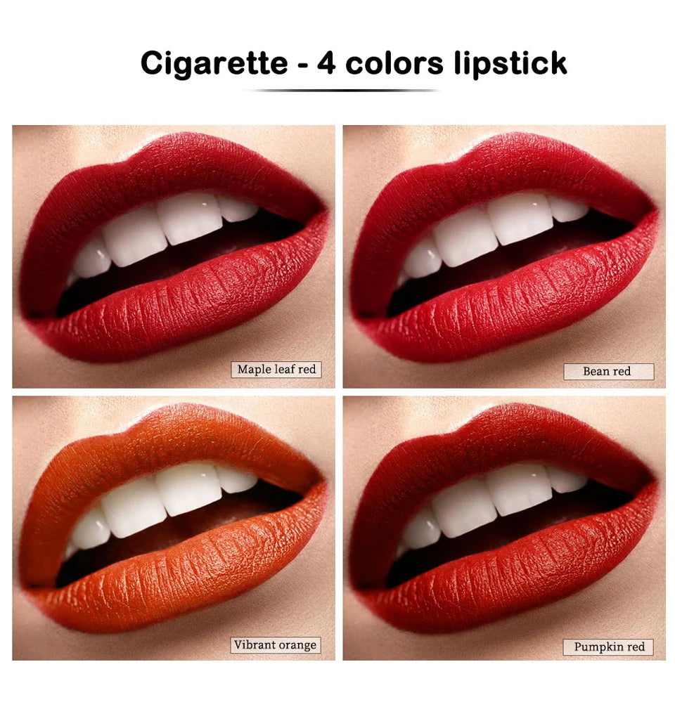 4 Colors/Set  Makeup Lipstick Cosmetics Lipstick Set Lip Tint Lip Gloss Waterproof Matte Long Lasting Make Up Pomade Red Orange - Seprincess