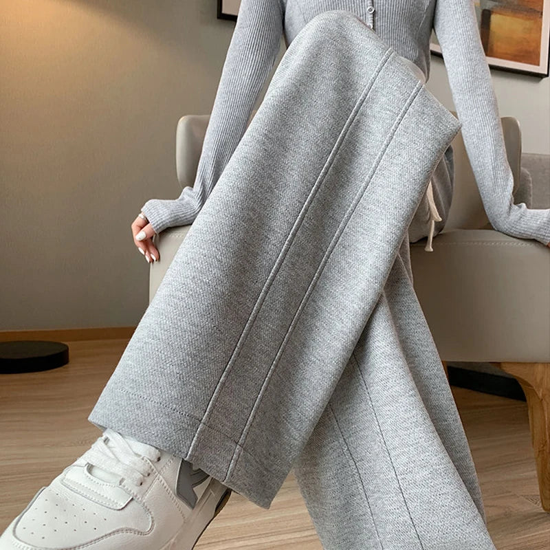 2024 Women High Waisted Leisure Loose Pants Girls Casual Straight Leg Slacks Female Baggy Light Grey Khaki Beige Black Trousers