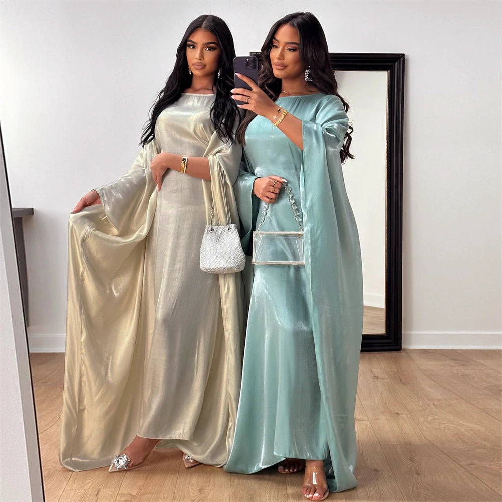 Ramadan Eid Satin Batwing Butterfly Abaya Dubai Luxury 2024 Muslim Maxi Kaftan Dress Abayas For Women Kebaya Robe Femme Vestidos - Seprincess