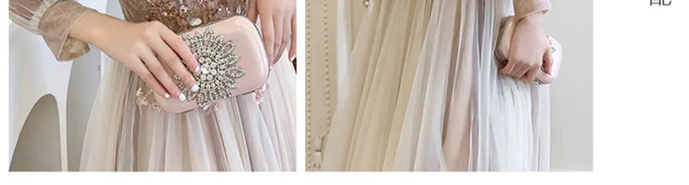 4 styles Champagne Pink Bridesmaid Dress Women's Elegant Off Shoulder Ruffles Sleeves Gown Sequins Flower Applique Vestido - Seprincess