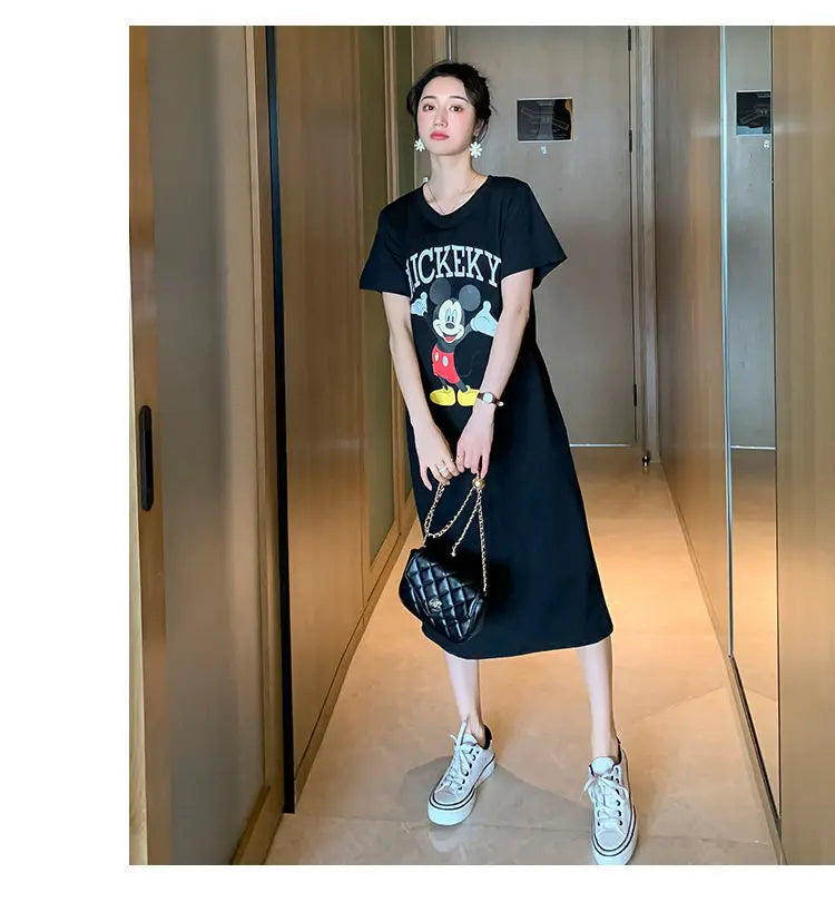 Disney Dongdaemun Maternity Dress Short Sleeve T-shirt Skirt 2022 Summer Cartoon Mickey Printed Summer Dress Fashion - Seprincess