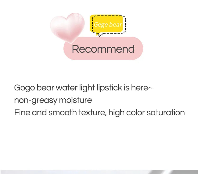 Silky Glossy Lipstick Gege Bear Pump Lips Moisture Water Bomb Comfortable Ultra Sheen Non-Stick Cup Lip Balm - Seprincess