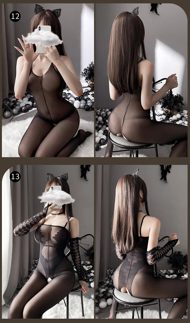 Sexy Open Crotch Bodysuit For Women Erotic Fishnet Mesh Bodystockings Female Porn Hollow Out Teddy Crotchless Stretch Lingerie