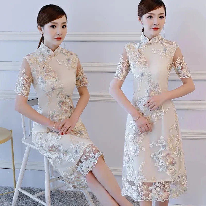 Chinese Cheongsam Traditional Wedding Qipao Woman Embroidery Elegant Daily Dress Female Embroidered Cheongsam Party Clothing - Seprincess