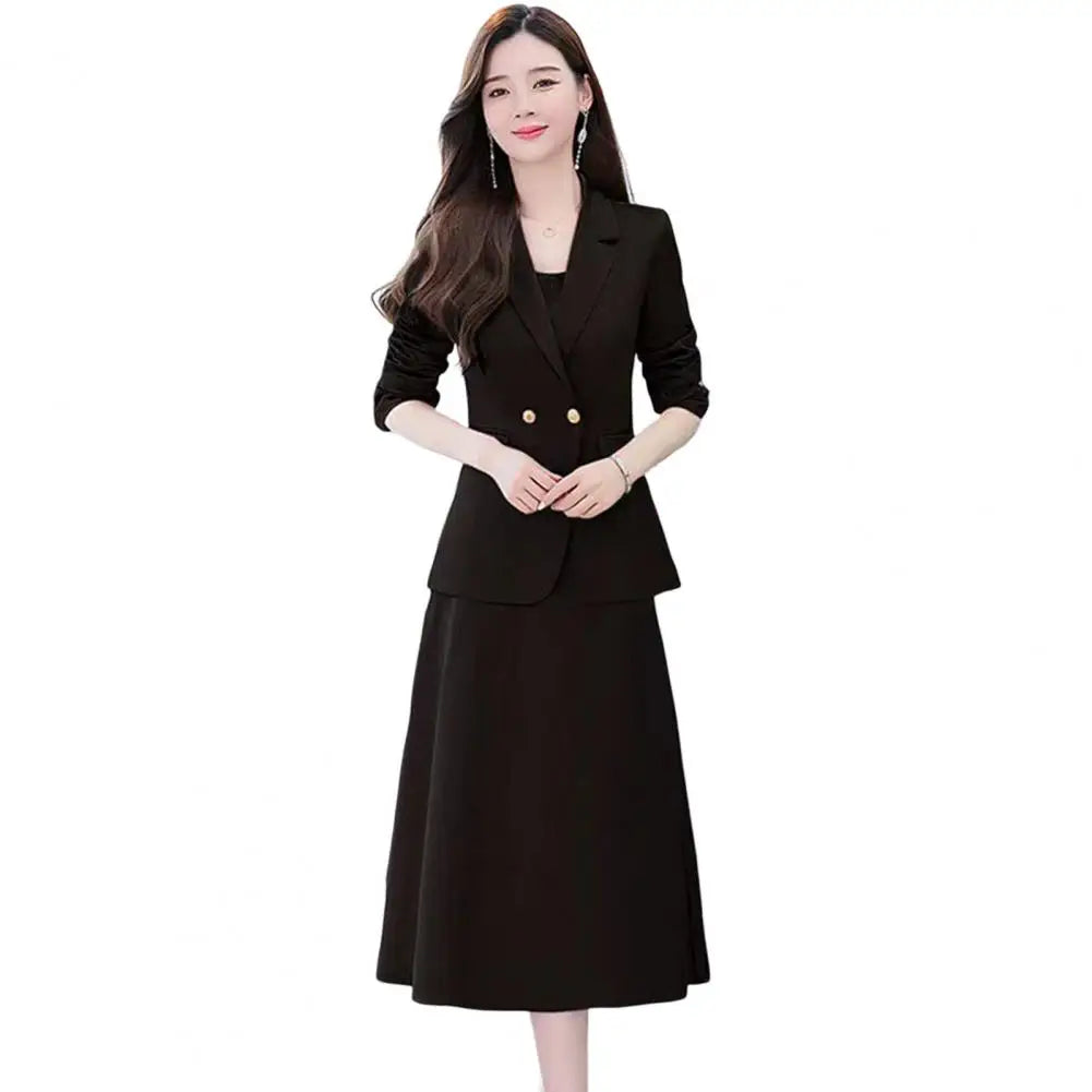 2Pcs Women Outfit Commute Trendy Office Lady Dress Coat Set Elegant Sling Style Coat Long Dress Suit Lady Business Skirt Suit - Seprincess