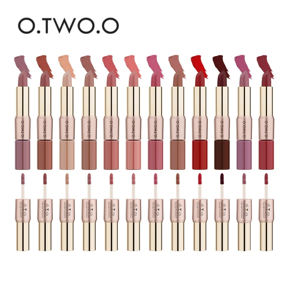 O.TWO.O 2 IN 1 Matte Lipstick&Liquid Lipstick 12 Colors Makeup Lip Glaze Waterproof Batom Lip Cosmetics Silky Texture - Seprincess