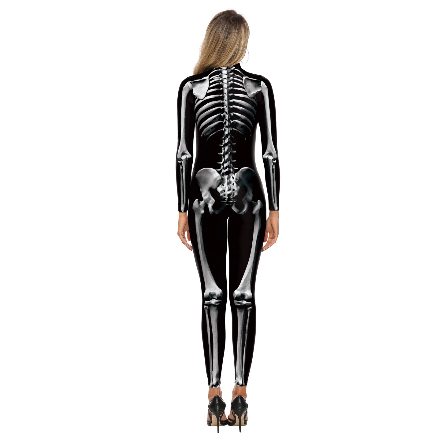 [You're My Secret] Women's Catsuit Fashion Funny Halloween Cosplay Costumes 3D Skeleton Muscle Print Zentai Bodysuit Jumpsuits - Seprincess