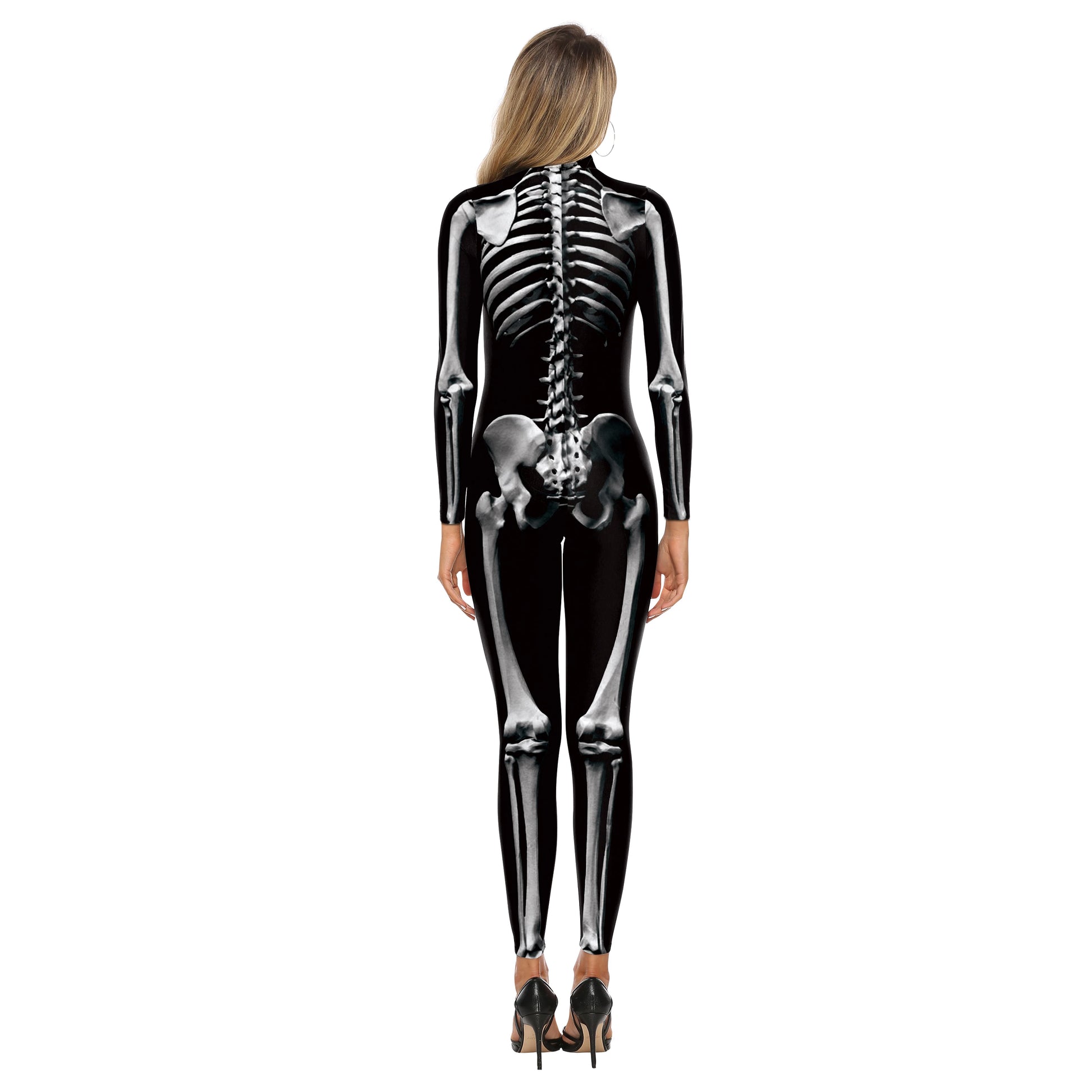 [You're My Secret] Women's Catsuit Fashion Funny Halloween Cosplay Costumes 3D Skeleton Muscle Print Zentai Bodysuit Jumpsuits - Seprincess