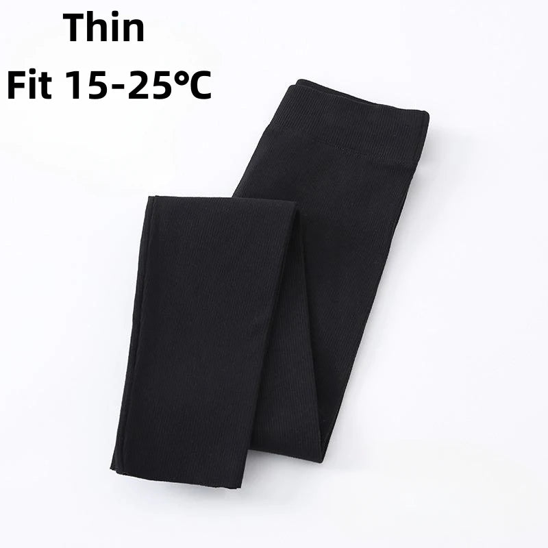 Ribbed Autumn Winter Girls Leggings Cotton Trousers Kids Pants Warm Fleece Pant Elastic Black Gray Solid Children Leggings