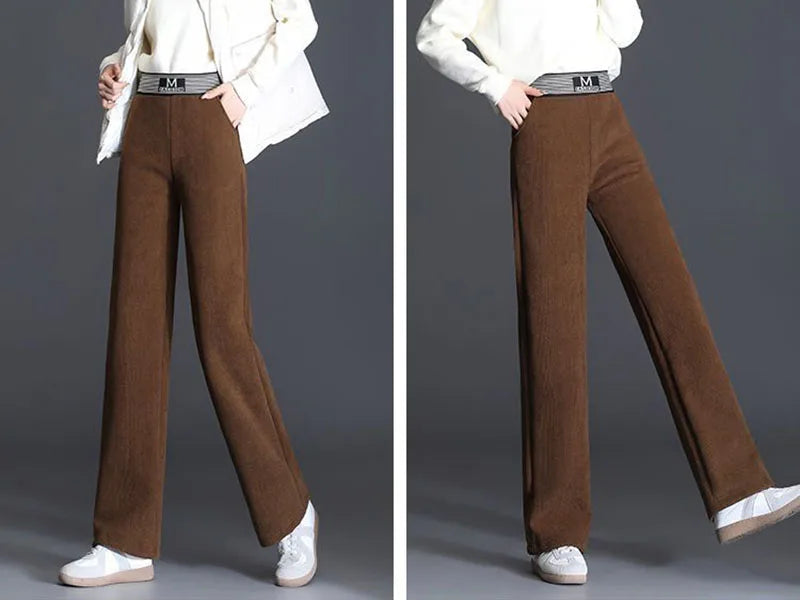 Autumn High Waist Women Corduroy Trousers Winter Thick Warm Wide Leg Pants Loose Fashion Streetwear Solid Straight Pants New