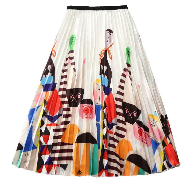 Pleated Skirt Women Summer 2022 New  Print Cartoon Pattern  Elastic Women Skirt Big Swing Party Holiday High Waist Skirts