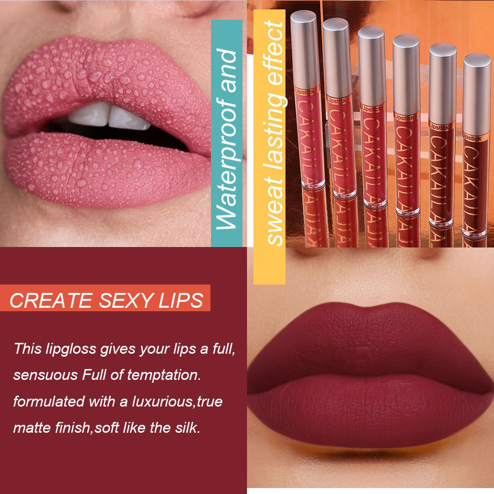 CAKAILA 6Pcs/Set Velvet Matte Lipstick 24HR Lasting Rich Matte Finish Liquid Lipstick Lip Gloss Nude Glaze Makeup Cosmetic - Seprincess