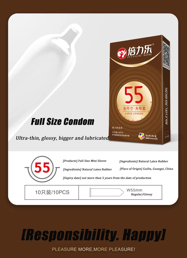 Ultra Thin Large Condom 55/56/58/60mm Penis Sleeves Condom Lubricant Glossy Natural Latex Adult Erotic Safer Sex Products - Seprincess