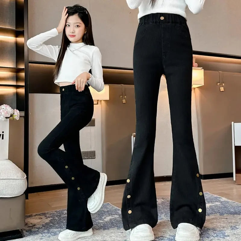 Winter Kids Clothes For Girls Insulated Warm Jeans for Children Thermal Flare Jeans Elegant Boot Cut Denim Pants Trousers