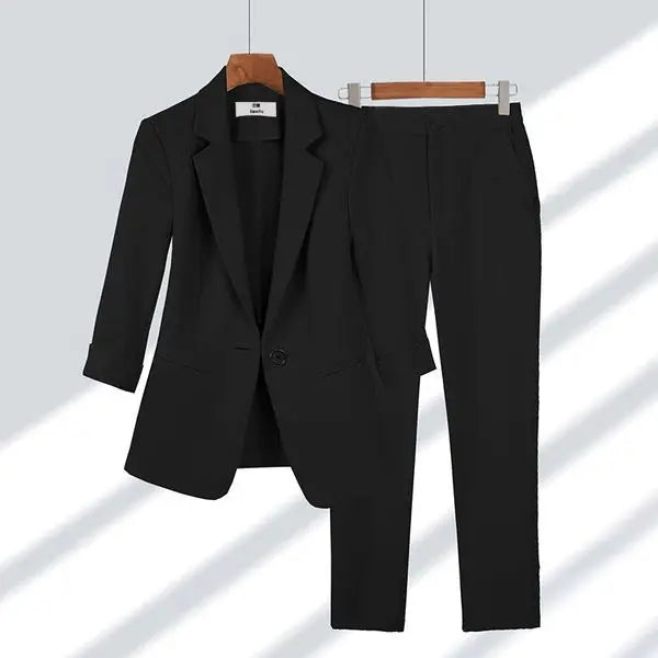 2023 Summer New Thin Jacket Blazer Casual Wide Leg Pants Two Piece Elegant Women's Pants Set Office Outfits Business Clothing - Seprincess