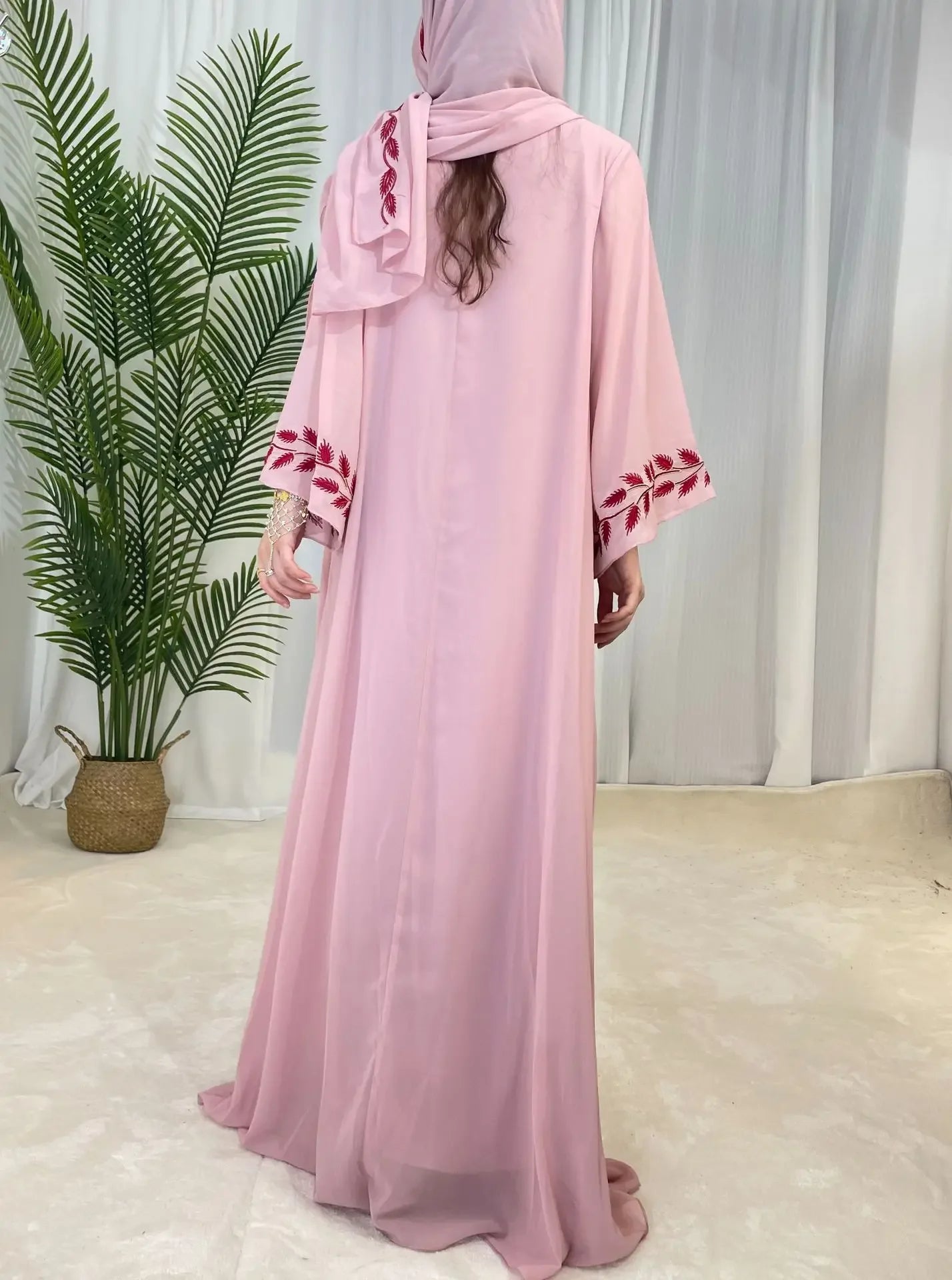 Eid Muslim Abaya for Women Embroidery Dress with Scarf 2 Piece Set Dubai Arab Long Robe Morocco Abayas Kaftan Headscarf Gorgeous - Seprincess