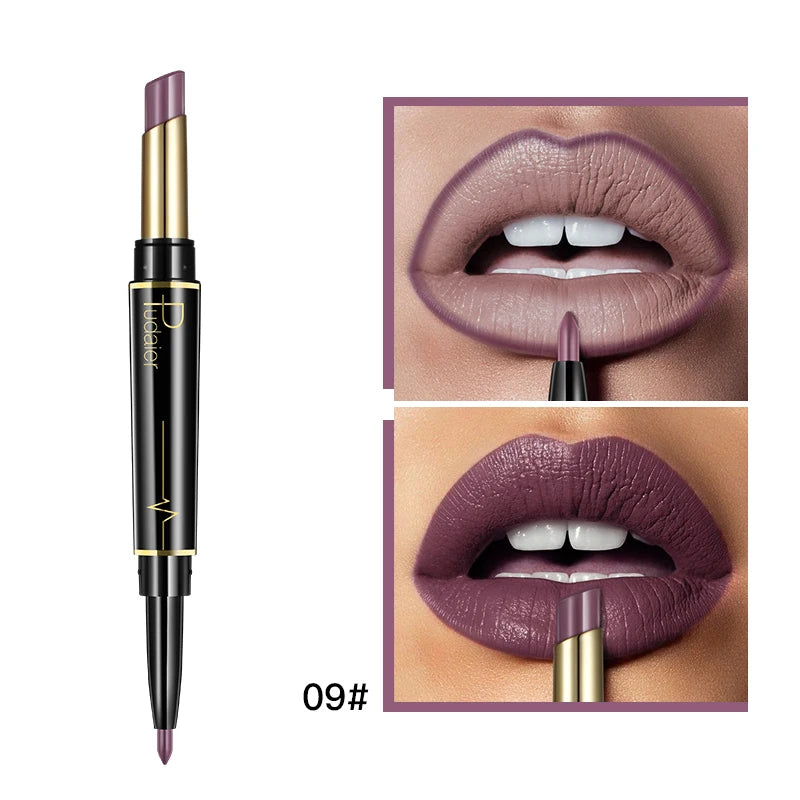 Pudaier Makeup 2 in 1 Matte Lipstick & Lip Liner Nude Lip Stick Pencil Make up Cosmetics Lip Balm Matt Cream Lipbalm Lipliner