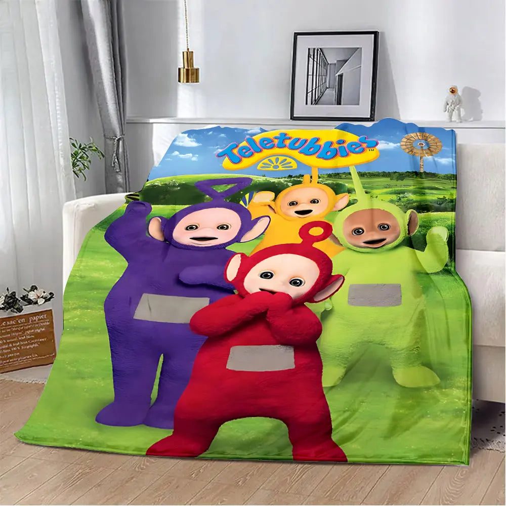 M-Meet The-Teletubbies Cartoon Logo Children Printed Blanket Picnic Blankets Warm Blanket Soft and Comfortable Blanket Home - Seprincess