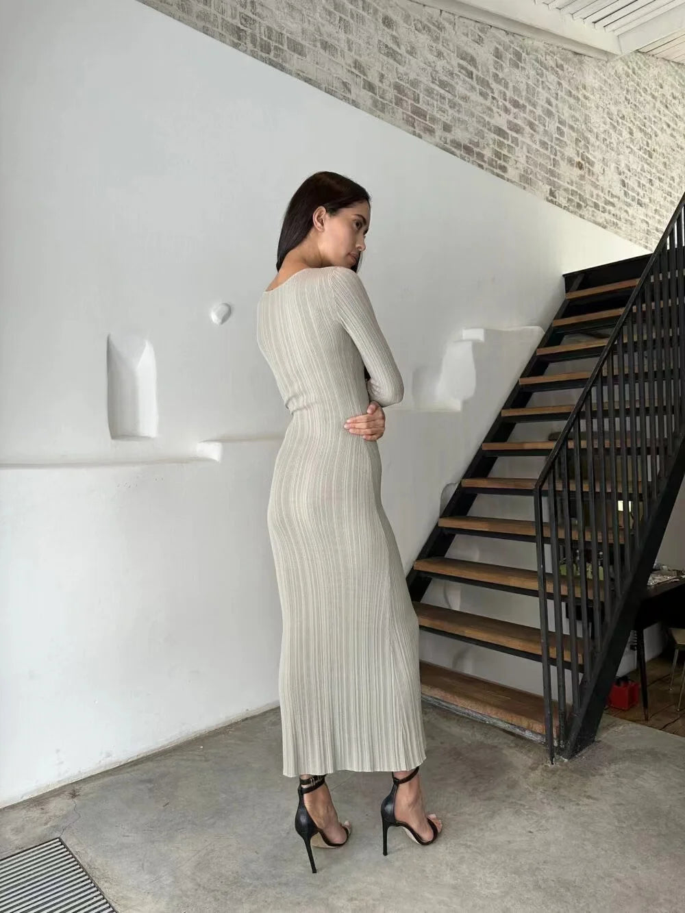 2024 Women Spring Solid Maxi Long Sweater Dress Elegant Casual Fashion Pullover Bodycon Slim Streetwear Knitted Dress Autumn - Seprincess