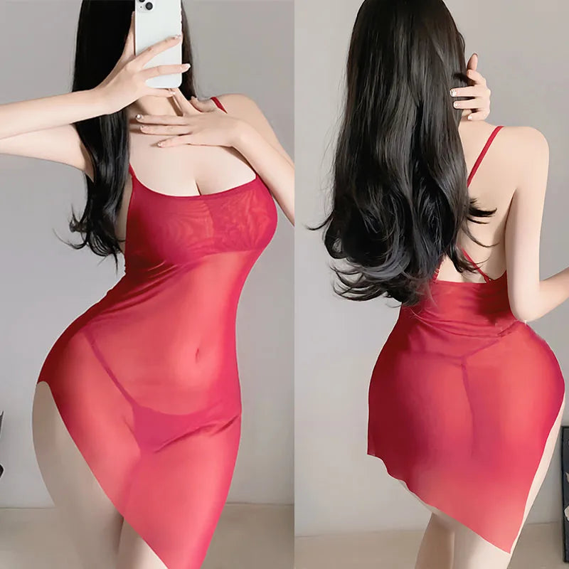 Hot Sexy Lace Short Dress V-neck Slip Sleepwear Women Sexy Lingerie Erotic Pajama Fancy Underwear Pure Color One-Piece Sex Set