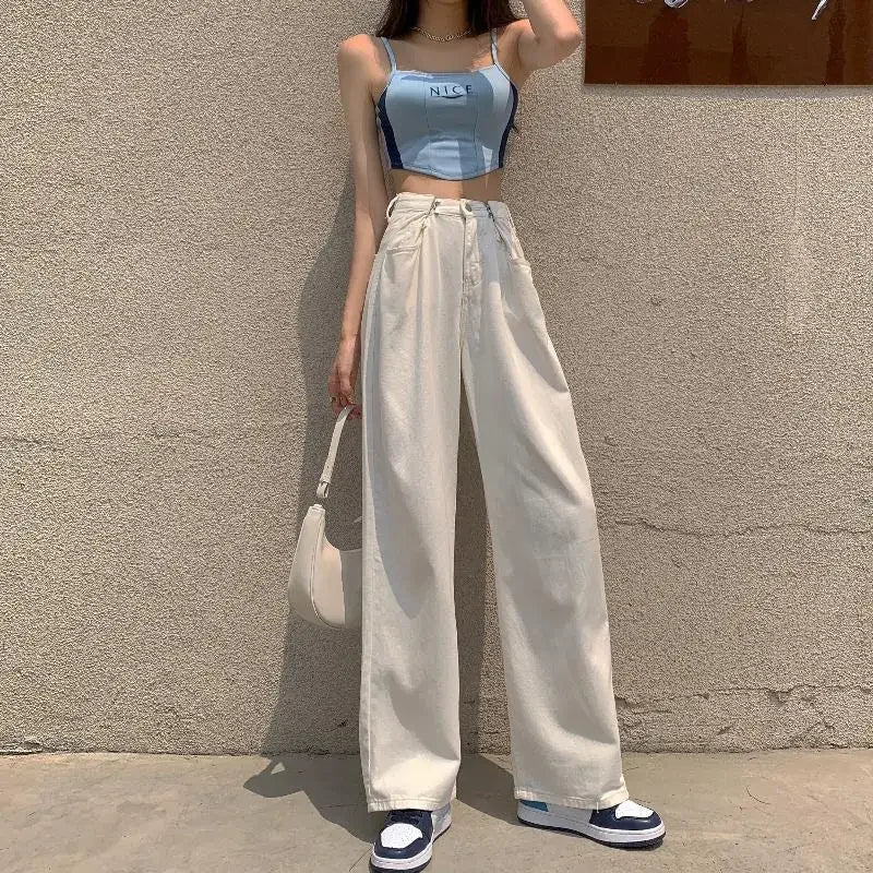 streetwear high waist women's fashion jeans woman girls women wide leg pants trousers female jean femme denim bagge mom jeans