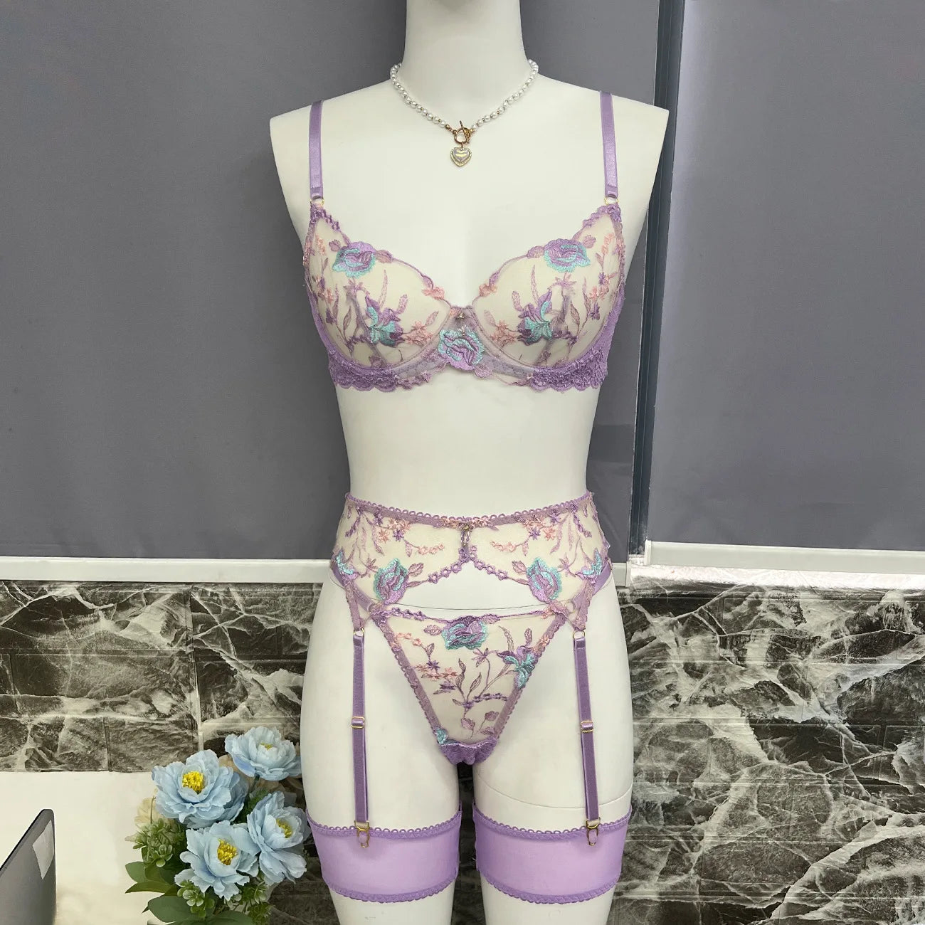 Bar set Perspective tight mesh thin binding strap sling Women underwear sexy woman lingeri sexy girl panty bra set - Seprincess