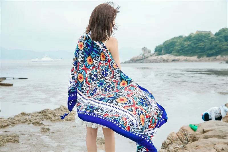 90x185cm  Printing Process Twill Summer Suncare Beach Dress Bikini Sarong Wrap Scarf Women Brazilian Swimsuit Bathing Cover-ups