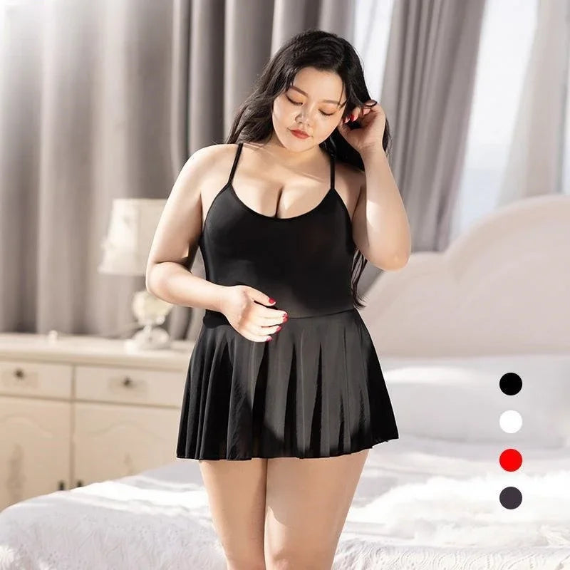 Plus Size Mini Dress Smooth See Through Shiny Long Dresses Sexy Strap Pencil Dress for XXXL Oversized Women Clothing Black White - Seprincess