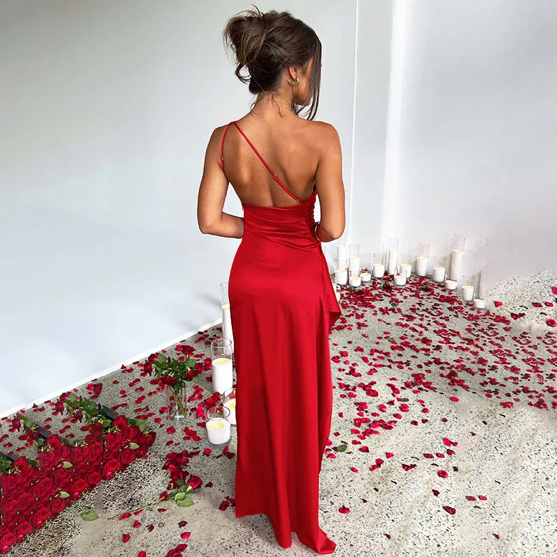 Dresses Women 2024 Summer New Style Design Sexy Sexy Slim Slanted Shoulder Slit Long Dress Women's Elegant Robe De Soiree Femme - Seprincess