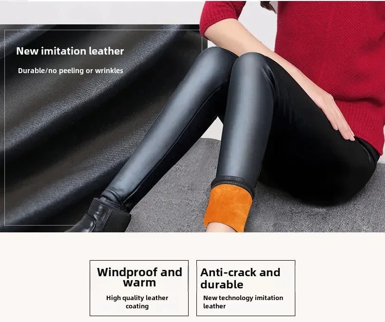 Thickened Fleece-lined Women's Winter Tights High-waisted Elastic Dull-finish Leggings Outerwear For Cold Weather