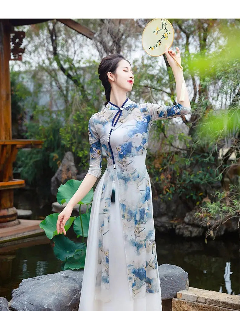 Chinese Qipao Dress Cheongsam Traditional Costume Classical Dance High-end Elegant Dance Clothes Folk Dance Women's Clothes - Seprincess