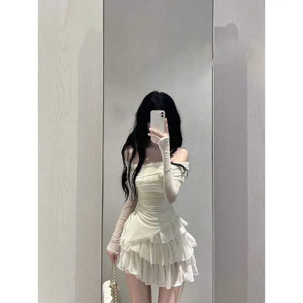 2024 Spring Two Pieces Skirt Set Women Y2k Crop Tops T-shirt + Cake Skirts Japanese Kawaii Fashion Suits Chic Outwear Korean - Seprincess