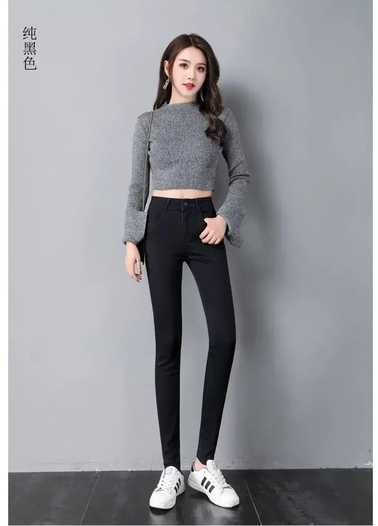 Woman Jeans Pants Black High Waist Autumn Stretch Skinny Tappered Pants Long Pants Pantalones Vaqueros Mujer