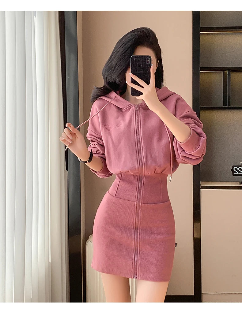 Korean Fashion Hoodie Dress Women Autumn Winter Long Sleeve Cat Ear Mini Dress Bodycon Dress Vestidos - Seprincess