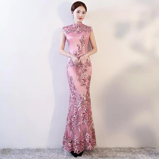 Long Performance Catwalk Cheongsam Young Girl 2024 New Chinese Style Improved Retro Qipao Elegant Wedding Dresses For Women - Seprincess