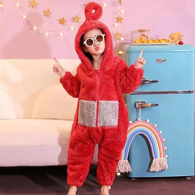 Winter Teletubbies Children'S Coral Velvet Cute One Piece Cartoon Loose And Comfortable With Thick Velvet For Parent Child Wear - Seprincess