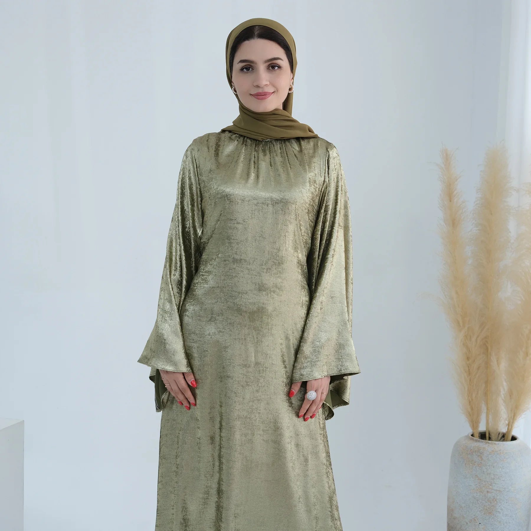 Butterfly Abaya Dress Elegant Belted Muslim Party Hijab Dresses Bronze Abayas for Women Dubai Turkey Islam Clothing Eid Kaftan - Seprincess