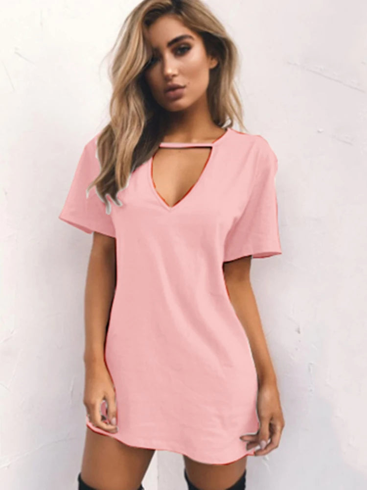 Sexy Elegant Dress Wrap Deep V Neck Cut Out Loose Dress Women Solid Color Short Sleeve Mini Dress Club Party Vestidos - Seprincess