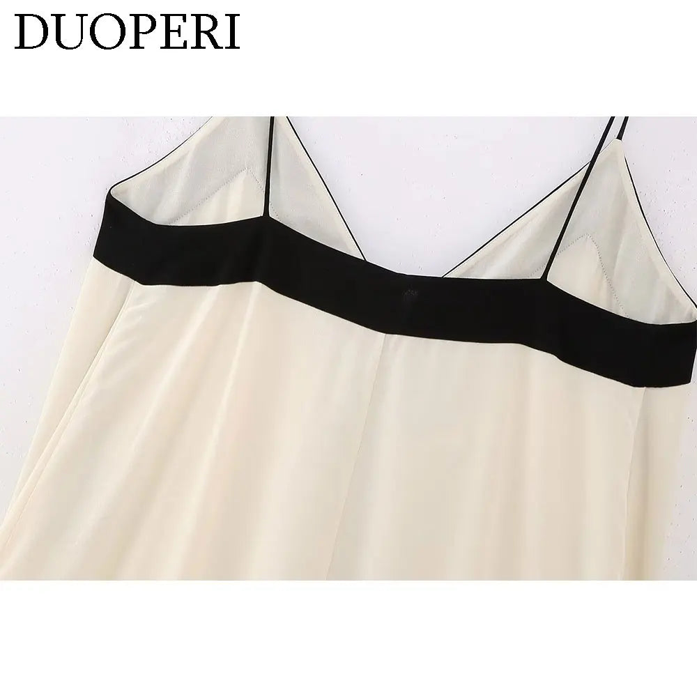 DUOPERI Women?Fashion?Patchwork?Loose?Midi?Camisole?Dress?V-Neck?Backless?Thin?Straps?Female?Chic?Lady?Casual?Long?Dress - Seprincess