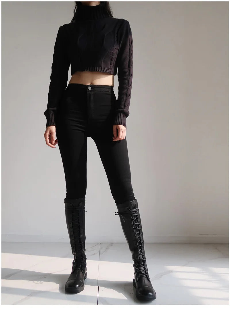 Spring Autumn New High-waisted Slimming Stretch Jeans Women's Petite Black Slim Fit Tightening Leggings Fashionable Casual Wear