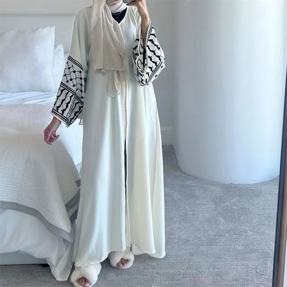 Linen Butterfly Embroidery Open Abaya Dubai Luxury 2024 Muslim Modest Kaftan Kimono Dresses Coat for Women Islam Clothing Kebaya