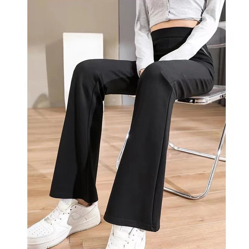 Fashion Black Thin Flare Pants Summer New High Waist Solid All-match Slim Plus Size Wide Leg Pants Casual Vintage Women Clothing