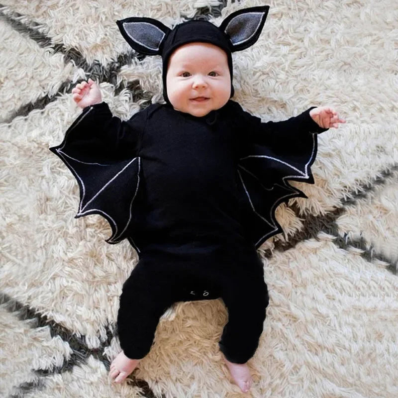 Halloween Baby Black Bat Costume Cosplay Romper Jumpsuit Infant Boys Girls Purim Party Carnival Fancy Dress Long Short - Seprincess