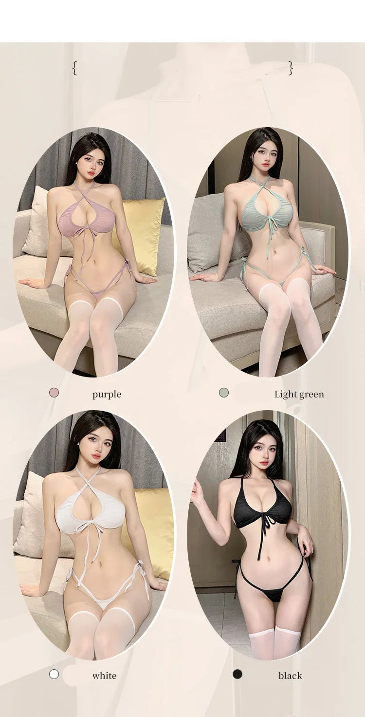 Bra Set Bikini revealing deep V-strap fetish sexy adult womens clothing lingeries sexy female sexy and female underwear - Seprincess