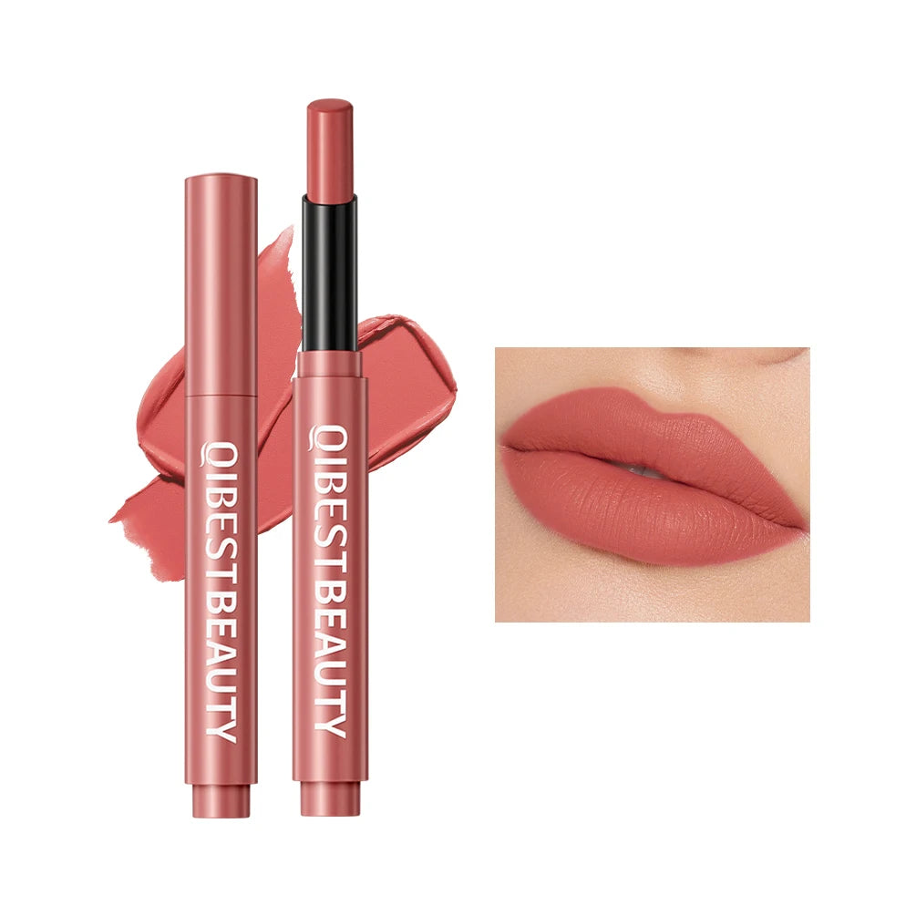 QIBEST 6 Color Lipstick Matte Waterproof Velvet Pigment Nude Rouge Long Lasting Lip Stain Profissional Cosmetics Beauty Lip Balm - Seprincess