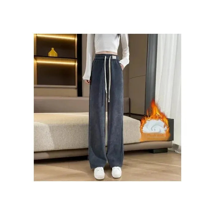 Women's Narrow-Legged Fleece-Lined Bell Bottoms Casual Straight-Leg Pants Trendy Autumn Winter 2023 Slimming Draped Cotton Velve