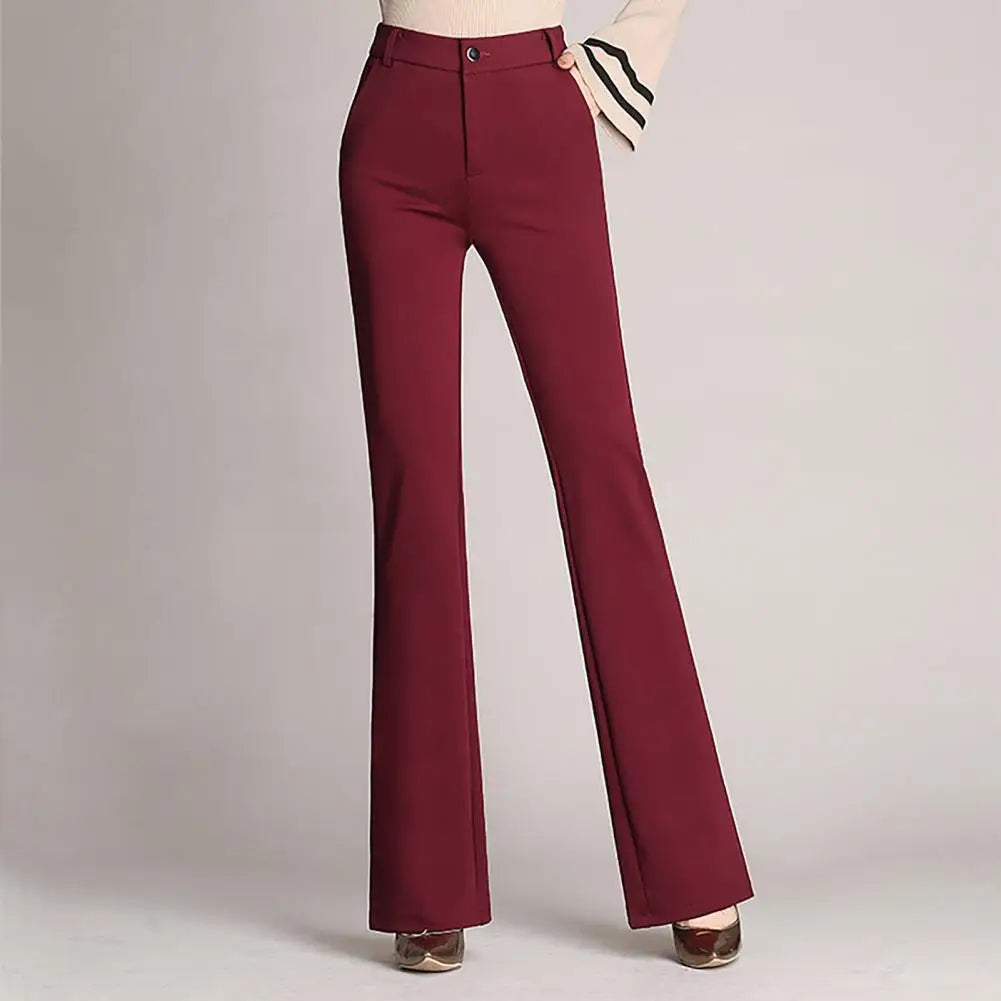 Women Trouser High Elasticity Comfortable Zipper Crotch Casual Loose Slim Flared Trousers Formal Wear Long Trousers Slim