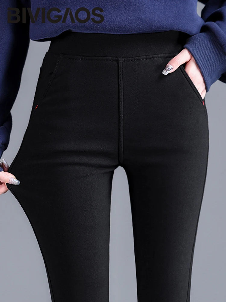 BIVIGAOS New Spring Autumn Skinny Stretch Black Pencil Pants Women Slim Casual Woven Leggings Jeans Korean Pocket Magic Pants