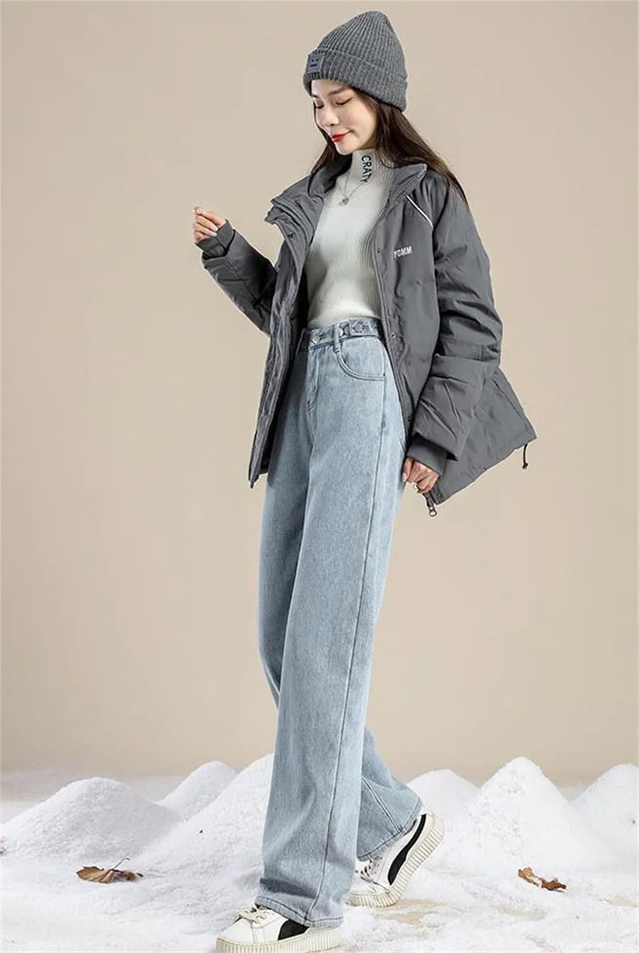 Straight Velvet Lined Baggy Jeans Pants Women Warm Plush Wide Leg Vaqueros Pantalones Thick Loose Vintage Winter Denim Trousers