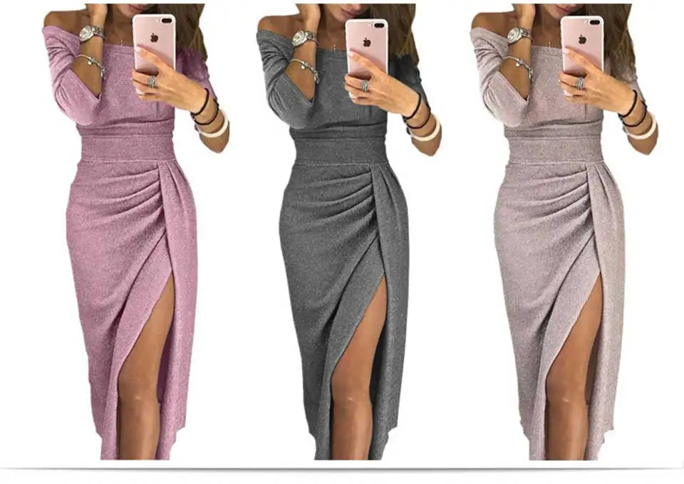 Spring Summer Women Clothes 2022 Elegant Long Dress Sexy Club Dress Evening Party Women Dresses Off Shoulder High Waist Vestido - Seprincess